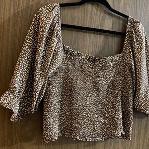 Kittenish cropped ruched summer top Brown & white leopard print flattering XXL